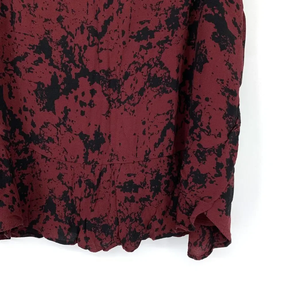 Banana Republic A-Line Mini Skirt Flutter Hem Womens Size 14 Dark Red Black Ink